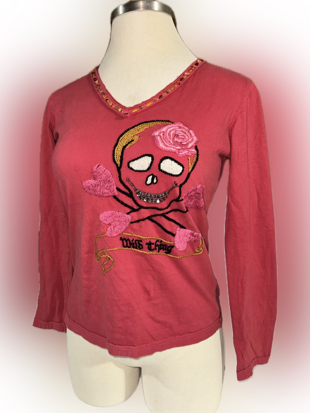 Double D Ranch Red Embroidered “Miss Thing” Skull Long-Sleeve size Medium